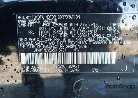 2010 Toyota Rav4 Sport from USA, damaged, VIN JTMWF4DV5A5018701